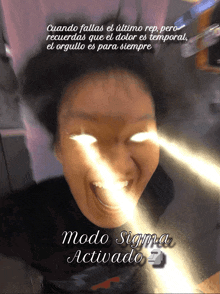 a poster with a woman 's face and the words modo sigma activated