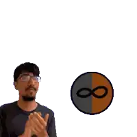 a man clapping in front of a sign that says infinity slammy