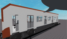 a computer generated image of a train with a speech bubble that says ' i 'm sorry '