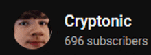 a picture of a man 's face with the words " cryptonic 696 subscribers " below it