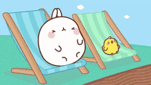 a cartoon of a bunny sitting on a beach chair