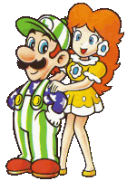 a cartoon of mario and daisy standing next to each other on a white background