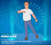 a cartoon of king of the hill dancing with the words miku live above him
