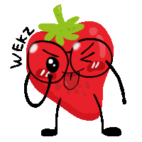 a cartoon drawing of a strawberry and a cherry with the word wekz written below it