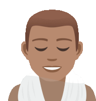 a man with his eyes closed has a towel around his neck