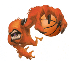 a drawing of a monster holding a basketball with its claws