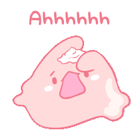 a cartoon drawing of a pink blob with the word ahhhh written above it