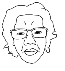 a black and white drawing of a woman wearing glasses .