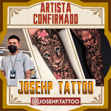 an ad for josehp tattoo shows a man with a mask on