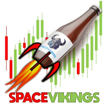 a bottle of space vikings beer with a rocket shaped tail