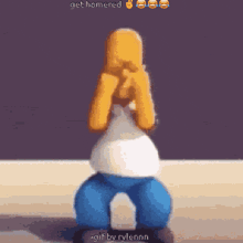 a pixel art of homer simpson covering his face