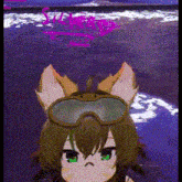 a fox wearing goggles is standing on a beach