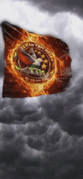 a flag with a bird on it that says ' bebas tapi mosim ' on it