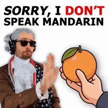 a man in a costume says sorry i don t speak mandarin