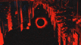 a black and red drawing of a person in a dark room