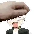 a close up of a person 's head with a hand holding it .
