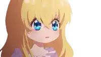 a girl with blonde hair and blue eyes looks angry