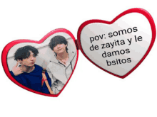 a heart shaped mirror says pov somos de zayita y le damo bsitos