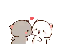 two cartoon cats are standing next to each other and one of them is touching the other 's face .