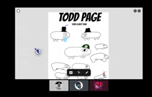 a computer screen shows a drawing of a toad with the words todd page above it