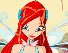 a close up of a cartoon character with red hair