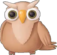 a brown owl with a yellow beak and big eyes