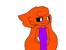 a cartoon drawing of an orange cat with a purple shirt on