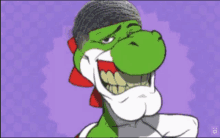 a cartoon drawing of a yoshi with a beard