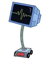 a cartoon drawing of a monitor with a heartbeat on it
