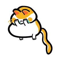 a cartoon drawing of an orange and white cat with a tear running down its face
