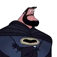 a man with a beard is wearing a batman cape