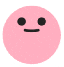 a pink smiley face with black eyes and a slight smile .