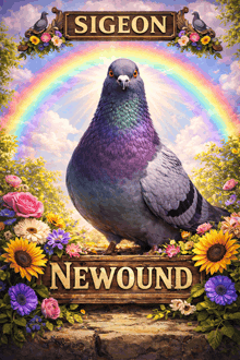 a pigeon sitting on a sign that says newound