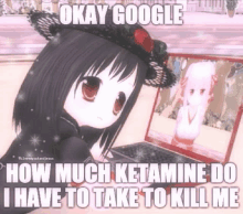 a girl is sitting in front of a laptop and says okay google how much ketamine do i have to take to kill me ..