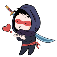 a cartoon drawing of a ninja with a sword and a heart