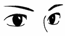 a black and white drawing of a person 's eyes with eyebrows