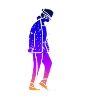 a silhouette of a person dancing in a blue and purple outfit .