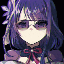 a drawing of a girl with purple hair and sunglasses