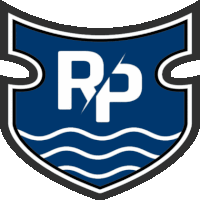 a blue and white emblem with the letter rp