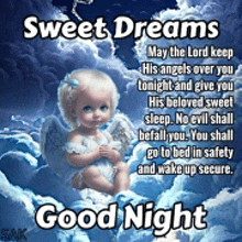 a picture of a baby angel with the words sweet dreams good night on it