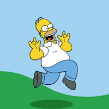 a cartoon of homer simpson jumping in the air with his mouth open