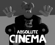 a cartoon character sitting in a chair with the words absolute cinema above him