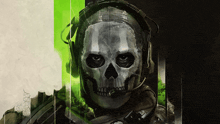 a soldier with a skull mask and headphones on his head