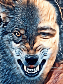 a painting of a man with a wolf 's face on it