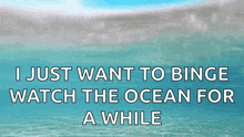 a poster that says ' i just want to binge watch the ocean for a while '