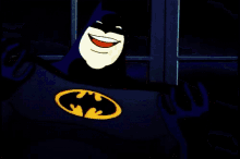 a cartoon of batman is smiling and holding his arms outstretched