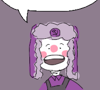 a drawing of a clown wearing a purple hat