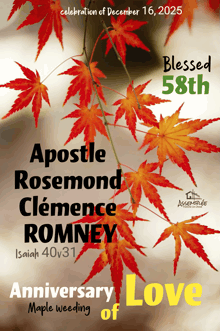 a poster for a celebration of the 58th anniversary of love maple weeding