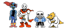 a pixel art of undertale characters including papyrus , sans , and alphys