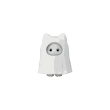 a white ghost with a cat 's head and ears is standing on a white background